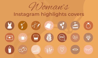 Hikayeler instagram özetlerini kapsıyor. Insta bloggerlar için hoş bir retro-stil hikayesi. Kadın ikon dizaynı. En küçük yerleşim.