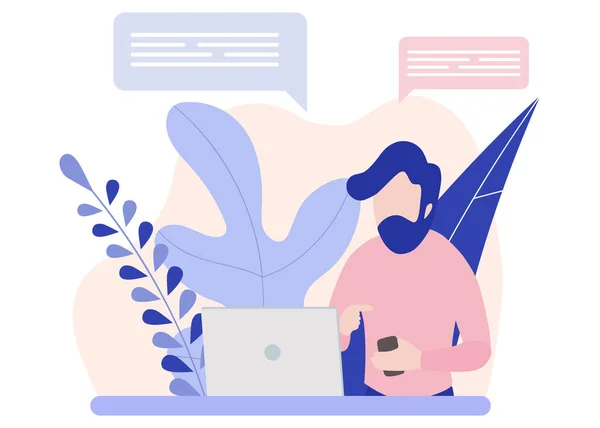 Una blogger, una freelance. Sito web di canali video, nuova tecnologia dei contenuti. Illustrazione vettoriale in miniatura Blogging . — Vettoriale Stock