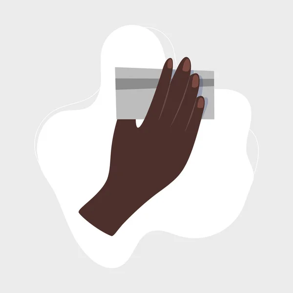 Afro-Amerikaanse Hand met kredietkaart. Zakelijk geld, persoon contant. Ikoon vector illustratie. — Stockvector
