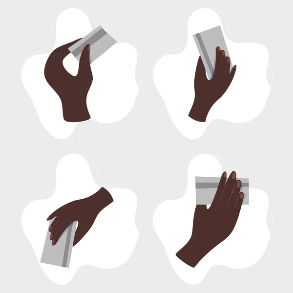 Afro-americano Mão segurando cartão de crédito. Pagamento de dinheiro de negócios, pessoa em dinheiro. Icon vector illustraton . —  Vetores de Stock