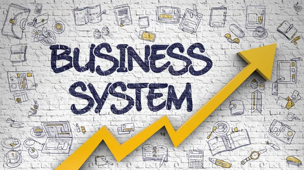 Business System Drawn on White Brickwall. 3d — Stock Photo, Image