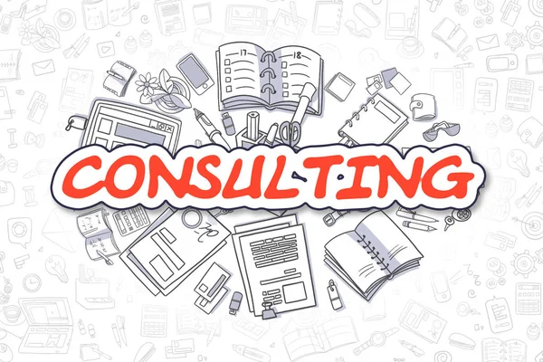 Consulting - tecknad röd Word. Affärsidé. — Stockfoto