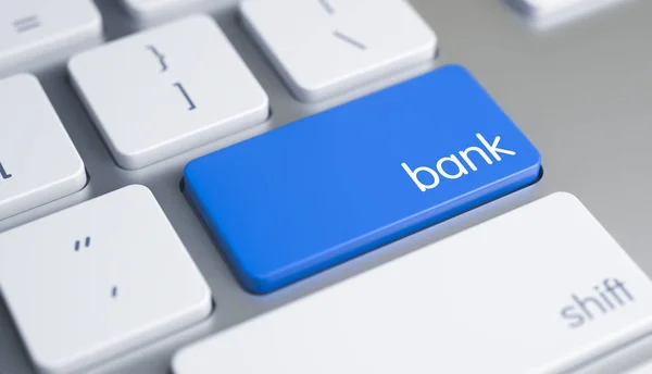 Bank - texten på knappen blå tangentbord. 3D. — Stockfoto