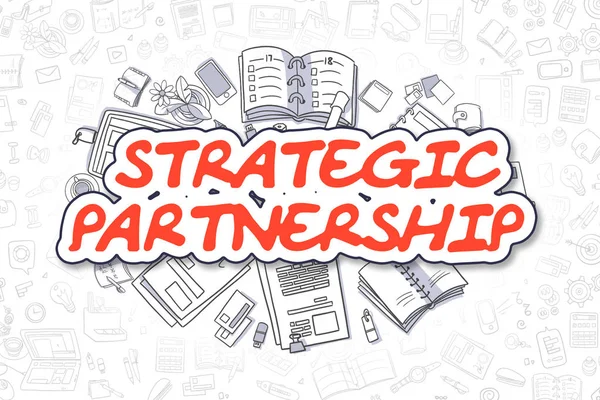 Strategic Partnership - Cartoon Red Text (en inglés). Concepto de negocio . —  Fotos de Stock