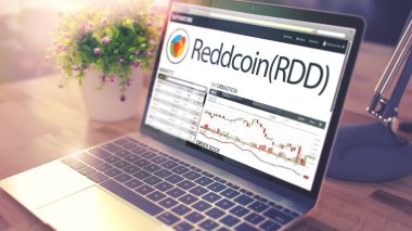 The Dynamics of Cost of REDDCOIN onLaptop Screen. Cryptocurrency clipart