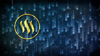 Steem - sikke piktogram dijital arka plan üzerinde.