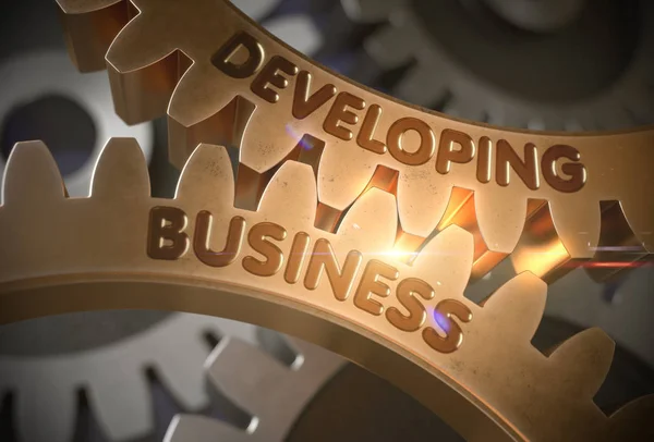 Sviluppare il business su Golden Gears. Illustrazione 3D . — Foto Stock