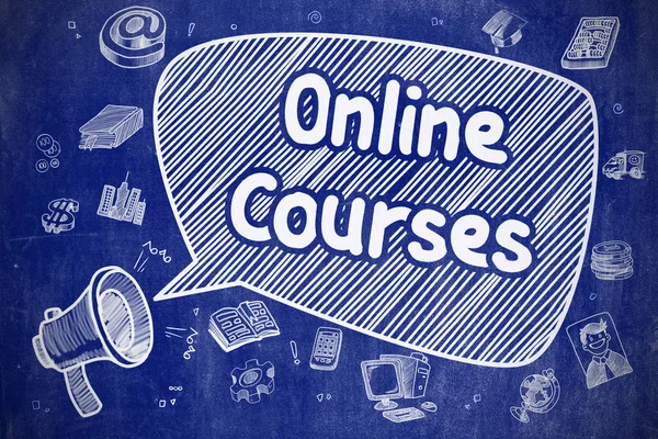 Online Courses - Doodle Illustration on Blue Chalkboard.