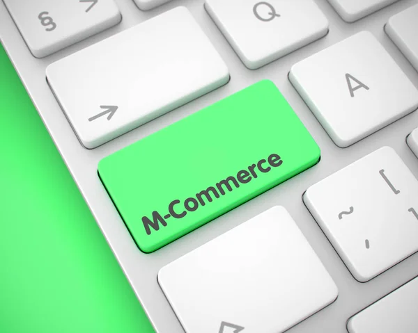 M-Commerce - inscriptie op de groene toetsenbord toetsen. 3D. — Stockfoto