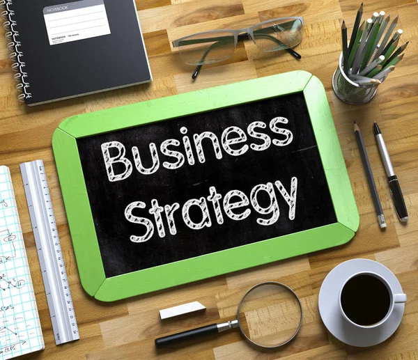 Strategii biznesowej - tekst na małe tablicy. 3D. — Zdjęcie stockowe