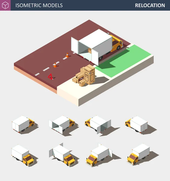 Vehículo comercial isométrico del vector mostrado de diversos lados . — Archivo Imágenes Vectoriales