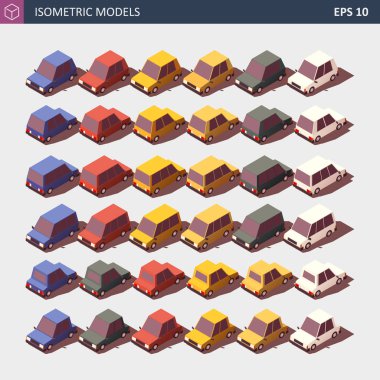 Vektör düşük poli ön ve arka gösterildiği arabalar.