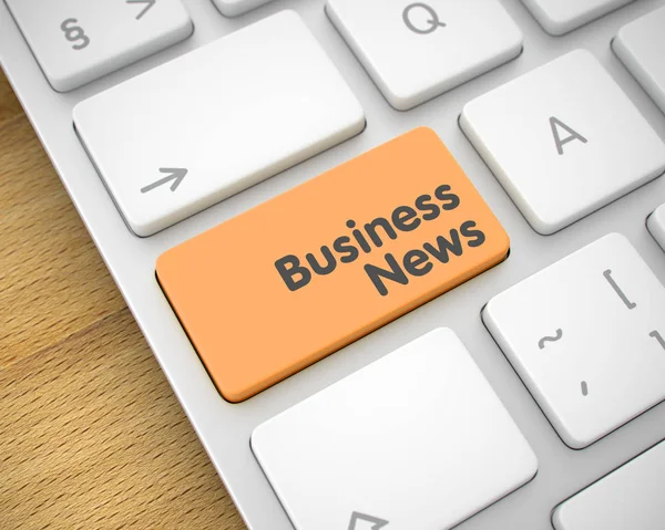 Business News - Message on the Orange Keyboard Keypad. 3D. — Stock Photo, Image