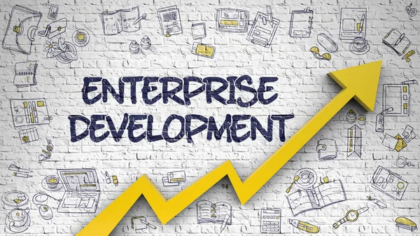 "Enterprise Development Drawn on White Brick Wall". 3d — стоковое фото