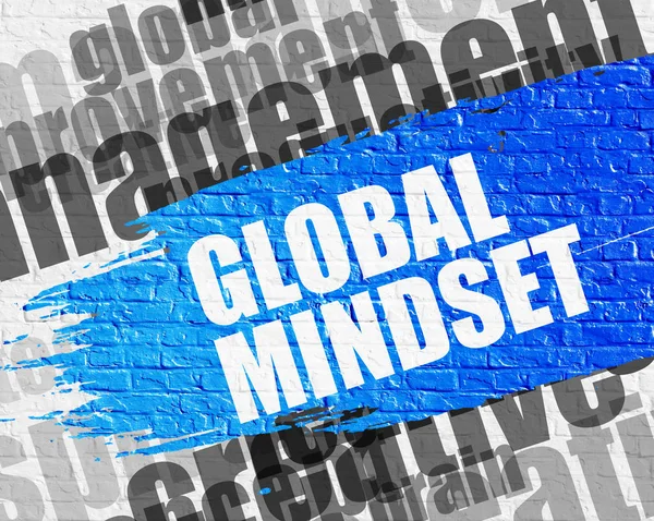 Global Mindset Iscription on the Brick Wall (en inglés). Wordcloud Concepto de negocio . — Foto de Stock