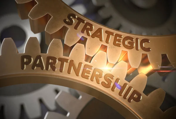 Στρατηγική εταιρική σχέση στην Χρυσή Cog του Gears. 3D απεικόνιση. — Φωτογραφία Αρχείου