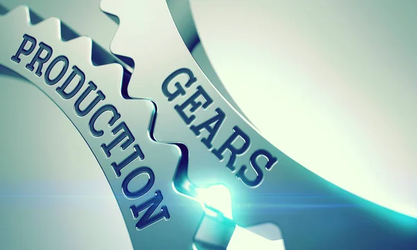 Gears Production - Mechanism of Shiny Metal Gears. 3D. — Stock Photo, Image