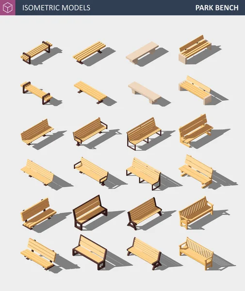 Set di panchine per parchi all'aperto isometrico. Illustrazione vettoriale — Vettoriale Stock