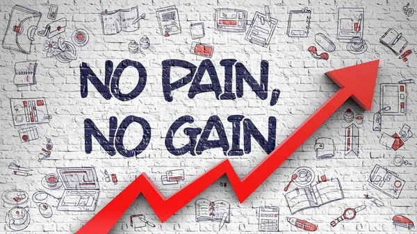 No Pain, No Gain Drawn on White Brickwall (em inglês). 3d — Fotografia de Stock