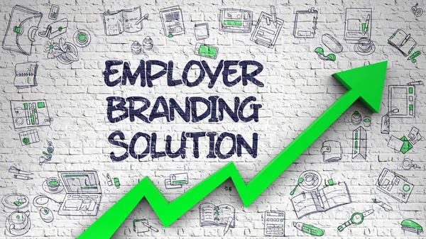 Employer Branding Solution Drawn on White Brick Wall. 3D.