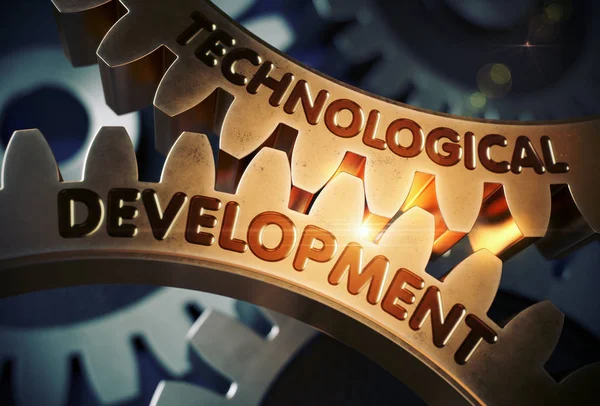 Sviluppo Tecnologico su Golden Cogwheels. Render 3D . — Foto Stock