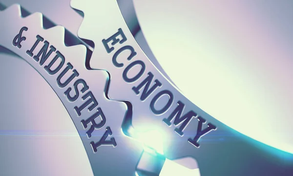 Economía e industria - Mecanismo de engranajes metálicos. 3D . — Foto de Stock