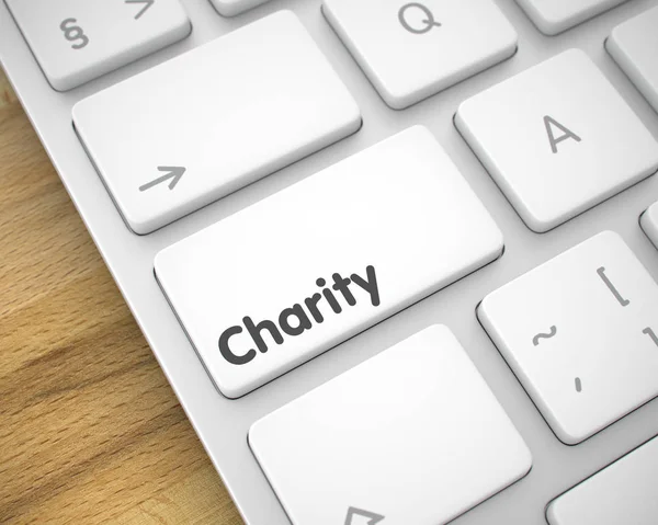 Charity - Повідомлення на білій кнопці клавіатури. тривимірний . — стокове фото