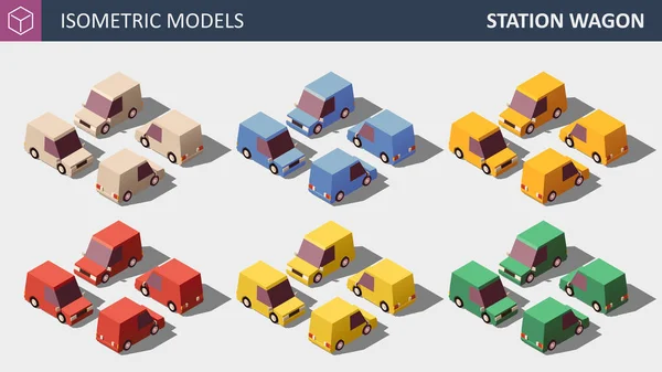 Vector Low Poly Personal Cars Set in Six Colors. — Stock Illustration Vector Low Poly Personal Cars Set in Six Colors. Vector Graphics