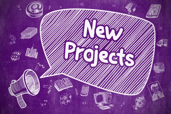 New Projects - Hand Drawn Illustration on Purple Chalkboard. — Stock Photo, Image