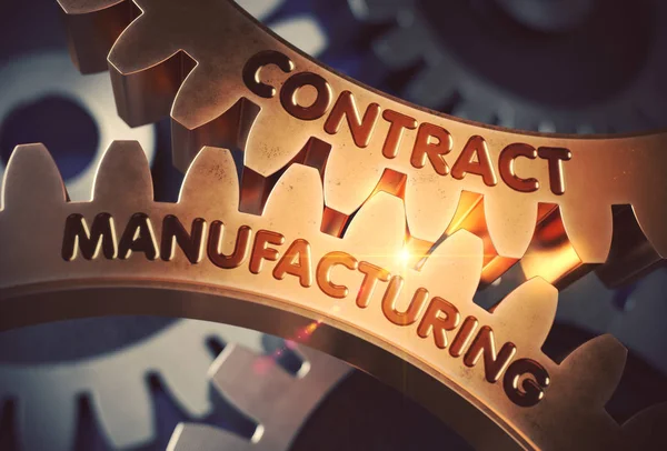 Contract Manufacturing on Golden Cogwheels. 3D Illustration. — Stock Photo, Image