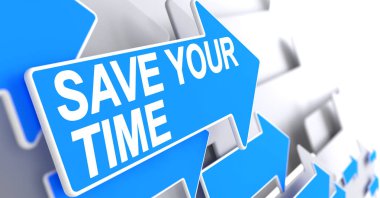 Zamandan tasarruf - mavi işaretçiyi etiket. 3D.