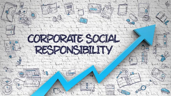 Vállalati társadalmi felelősségvállalás rajzolt téglafal. 3D. — Stock Fotó