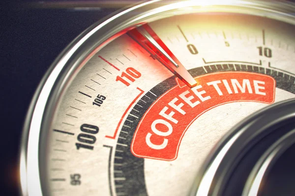 Koffie tijd - tekst op conceptuele wijzerplaat met rode naald. 3D. — Stockfoto