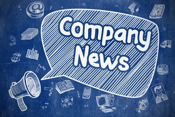 Știri despre companie Ilustrație trasă de mână pe tabla albastră . — Fotografie, imagine de stoc