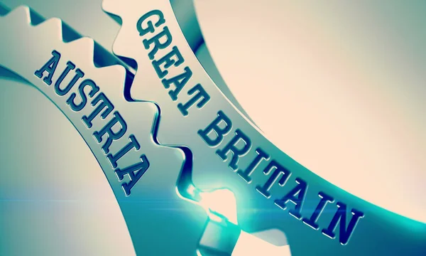 Groot-Brittannië Oostenrijk - mechanisme van metalen Cog Gears. 3D. — Stockfoto