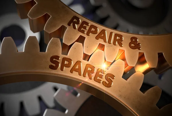 Repair And Spares on the Golden Cogwheels. 3D Illustration. — Stock Photo, Image