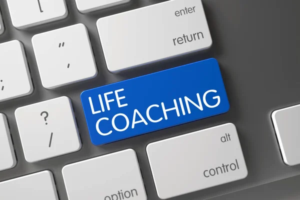 Клавиатура с голубым ключом - Life Coaching. 3D . — стоковое фото