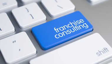 Danışmanlık franchise - mavi klavye butonuna mesaj. 3D.