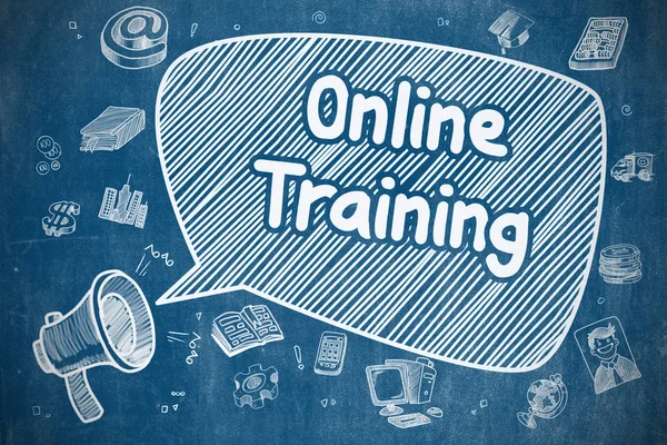 Treinamento Online - Ilustração do Doodle no Chalkboard Azul . — Fotografia de Stock