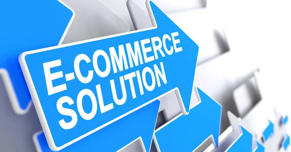 E-Commerce Solution - Inscription on Blue Cursor. 3D. — Stock Photo, Image
