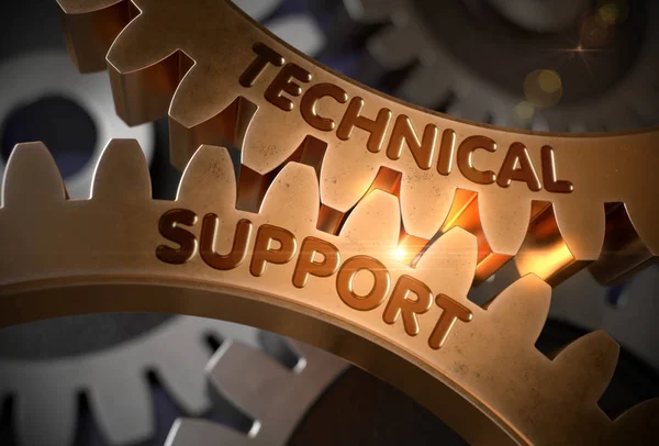Technische Unterstützung auf goldenen Zahnrädern. 3D-Illustration. — Stockfoto