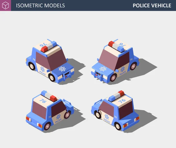 Vehículo de policía azul isométrico. Vector isométrico de alta calidad . — Archivo Imágenes Vectoriales