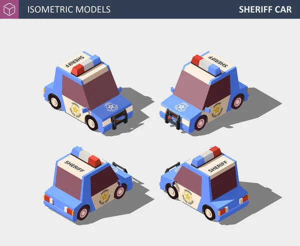 Isometrisches blaues Sheriffauto. isometrischer Vektor hoher Qualität. — Stockvektor