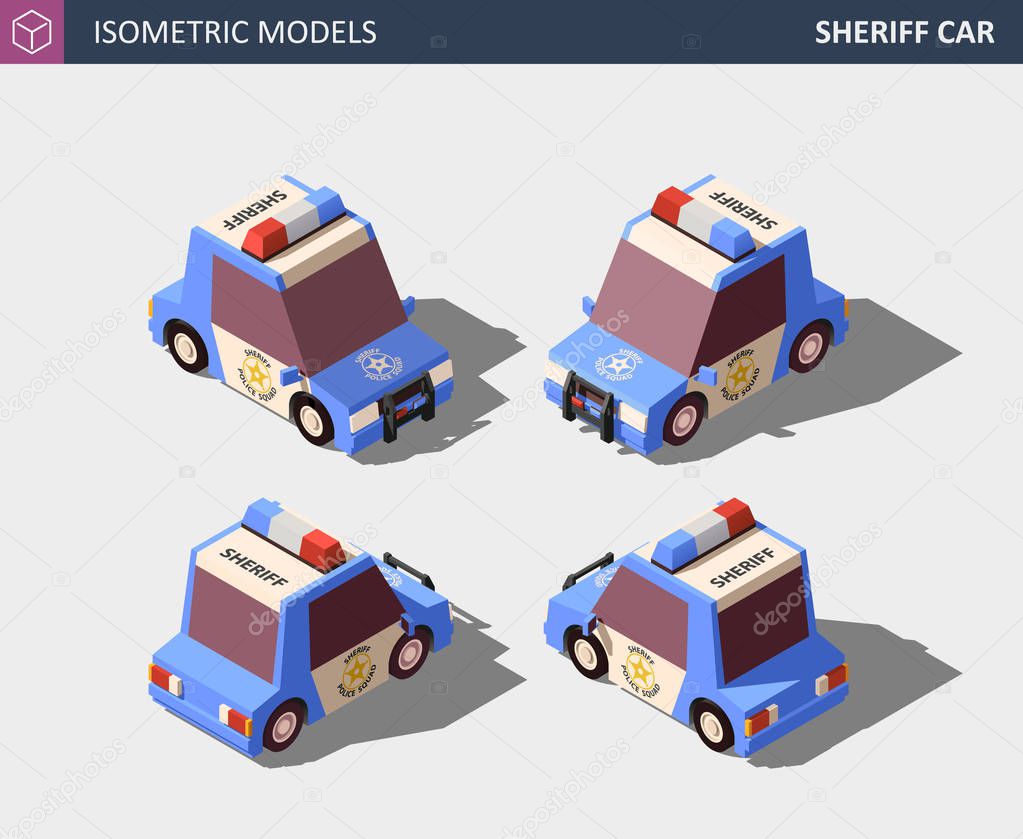 Isometric Blue Sheriff Car. Isometric High Quality Vector.