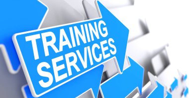 Hizmetleri - mavi ok üzerinde yazıt eğitim. 3D.