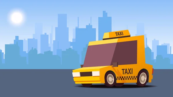 Voiture taxi jaune. sur l'arrière-plan du paysage urbain. Illustration vectorielle de style isoplat . — Image vectorielle