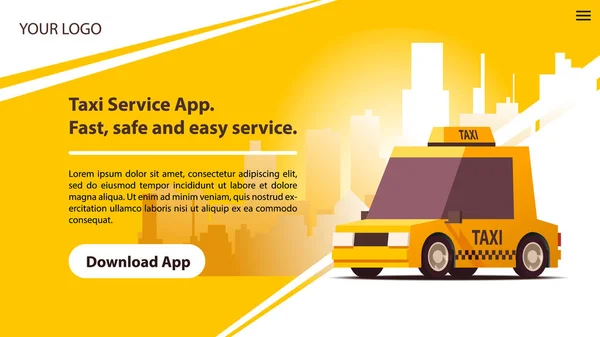 Aplicación móvil de servicios de taxi con cabina amarilla linda . — Archivo Imágenes Vectoriales