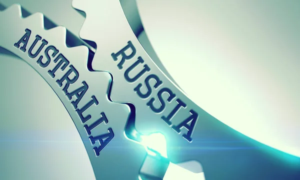 Russia Australia - Mechanism of Shiny Metal Cog Gears. 3D  . — стоковое фото