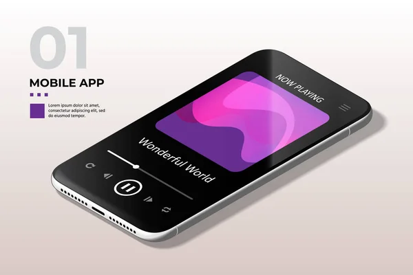 Téléphone portable moderne avec lecteur audio UI, UX et modèle d'interface graphique . — Image vectorielle