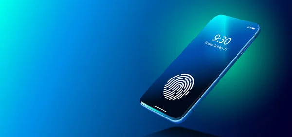 Сканер отпечатков пальцев на экране телефона. Концепция биометрической идентификации и утверждения . — стоковый вектор